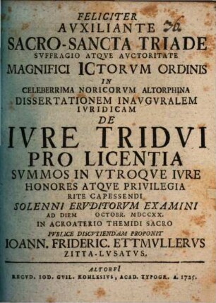 Diss. inaug. iur. de iure tridui