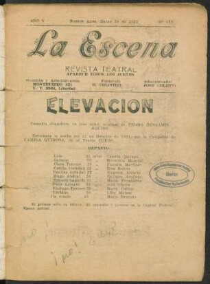 Elevación : comedia dramática en tres actos