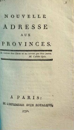 Nouvelle Adresse aux provinces