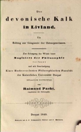 Der devonische Kalk in Livland : ein Beitrag zur Geognosie der Ostseeprovinzen