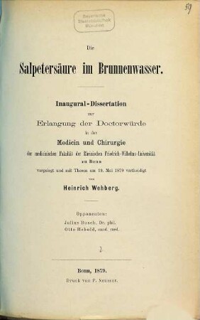Die Salpetersäure im Brunnenwasser