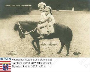Wilhelm Kronprinz v. Preußen (1906-1940) / Porträt mit Bruder Louis Ferdinand Prinz v. Preußen (1907-1997) in Park, zusammen auf Pony reitend, Ganzfiguren