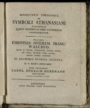 Dissertatio Theologica De Symboli Athanasiani Particulis Quibus Necessitas Fidei Catholicae Commendatur