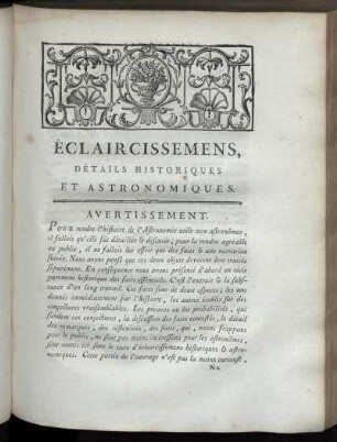 Éclaircissemens Détails Historiques et Astronomiques. Livre I - IX. Supplément au Livre IX. Additions.