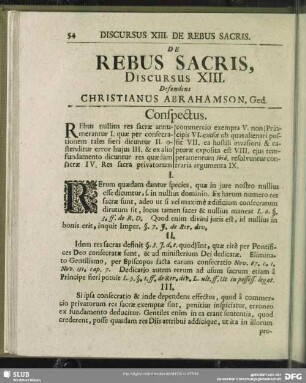 De Rebus Sacris, Discursus XIII. Defendens Christianus Abrahamson, Ged.
