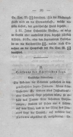 II. Eröffnung der Schottischen Loge.