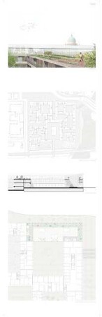 Ideale Realitäten - Potsdam Schinkelwettbewerb 2012: Perspektivische Ansicht, Lageplan 1:1000, Dachaufsicht 1:200