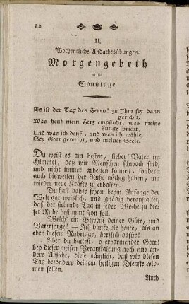 II. Wochentliche Andachtsübungen.