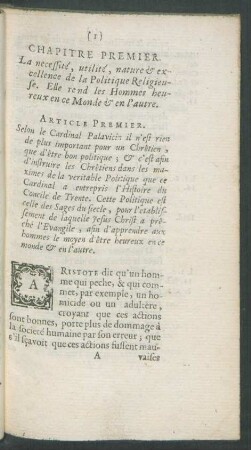 Chapitre Premier. La necessité, utilité, nature & excellence de la Politique Religieuse. ...
