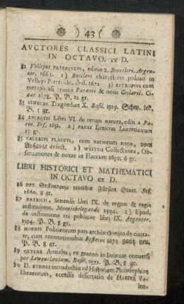 Libri Historici Et Mathematici In Octavo ex D.