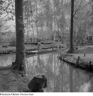Bauer auf einem Kahn im Spreewald