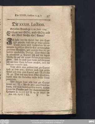 Die XXXIII. Lection. Gehalten Dienstags d. 12. Junii. 1725.
