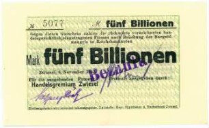 Geldschein / Notgeld, 5 Billionen Mark, 8.11.1923