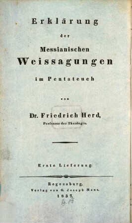 Erklärung der Messianischen Weissagungen im Alten Bunde, 1,1