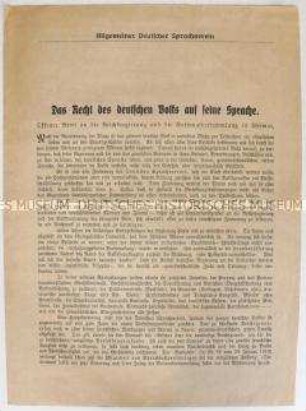 Offener Brief des Deutschen Sprachvereins an die Reichsregierung und die Nationalversammlung