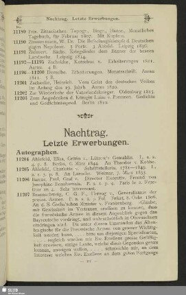 Nachtrag. Letzte Erwerbungen