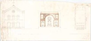 Neureuther, Gottfried von; Grabenstätt; St. Maximilian, Vorentwurf - Grundriss, Aufriss, Schnitt