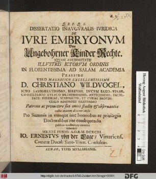 Dissertatio Inauguralis Iuridica De Iure Embryonum