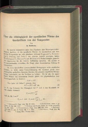 Über die Abhängigkeit der spezifischen Wärme des Quecksilbers von der Temperatur.