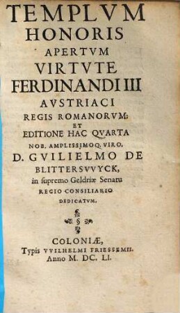 Templum Honoris Apertum Virtute Ferdinandi III Austriaci Regis Romanorum