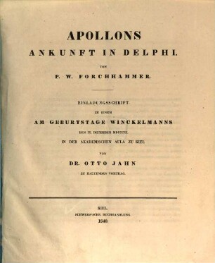 Apollons Ankunft in Delphi : Eine archäolog. Abhandlung