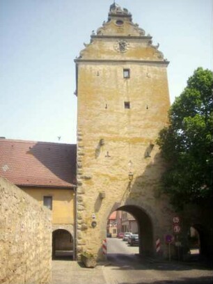 Stadtbefestigung - Stadttor (Unteres Tor)-Ansicht von Feldseite mit Durchfahrt und Bossierung sowie steinernen Torangeln und Schießscharten in den Obergeschossen
