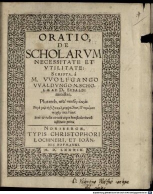 Oratio de scholarum necessitate et utilitate