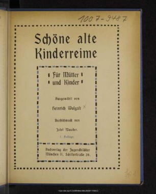 Schöne alte Kinderreime : für Mütter und Kinder