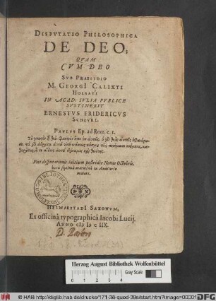 Disputatio Philosophica De Deo