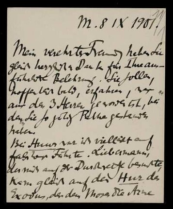 Nr. 11: Brief von Ludwig Traube an Edward Schröder, München, 8.9.1901