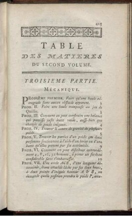 Table des Matieres du Second Volume.
