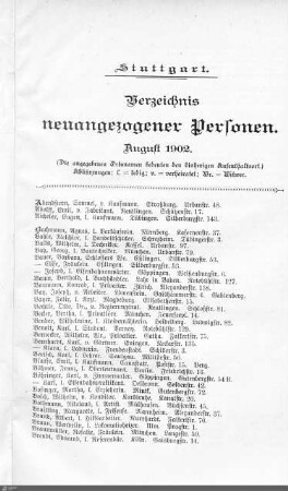 Verzeichnis neuangezogener Personen: August 1902