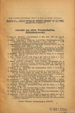 Antiquariats-Katalog ... : Adolf Weigel, Buchhandlung und Antiquariat, Leipzig. 16