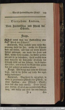 Dreyzehnte Lection. Von Hordenschlag und Pferch der Schaafe