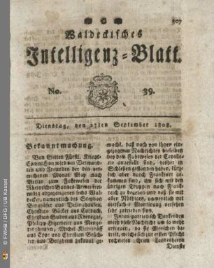 No. 39. Dienstag, den 27ten September 1808