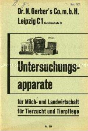 Untersuchungsapparate für Milch- und Landwirtschaft / für Tierzucht und Tierpflege / Nr. 214