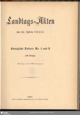 1913/14,1: Landtags-Akten / Königliche Dekrete