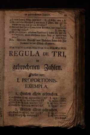 Regula de Tri, in gebrochenen Zahlen.
