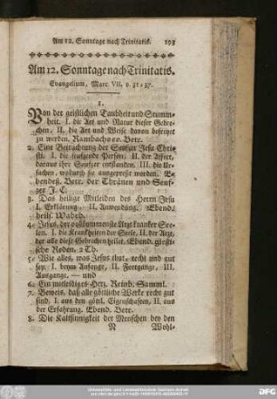 Am 12. Sonntage nach Trinitatis. Evangelium, Marc. VII. v. 31 - 37.