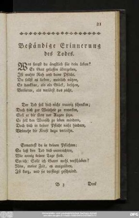 Beständige Erinnerung des Todes.