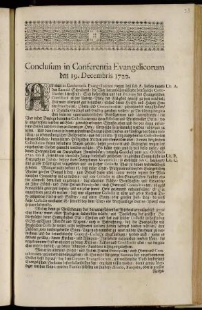 Conclusum in Conferentia Evangelicorum den 19. Decembris 1722