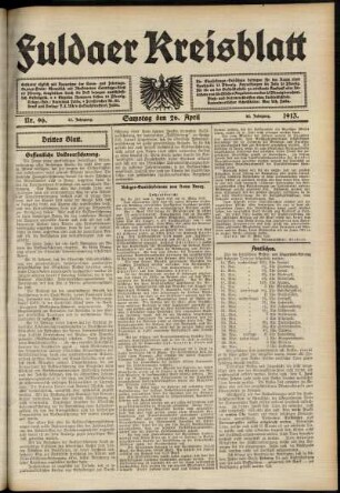 Dritte Ausgabe vom Samstag, den 26. April 1913.