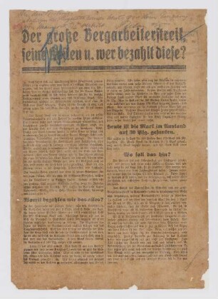 "Der große Bergarbeiterstreik, seine Kosten u. wer bezahlt diese?"