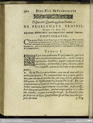 Disputatio Quadragesima Prima De Problemate Proprii