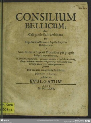 Consilium bellicum, de castiganda Galli ambitione ...
