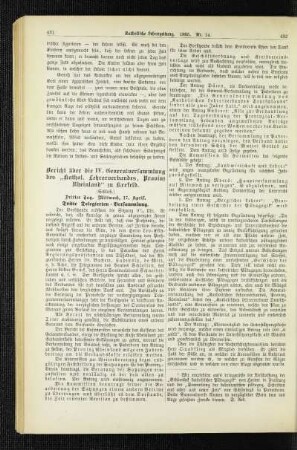 Bericht über die IV. Generalversammlung des "Kathol. Lehrerverbandes, Provinz Rheinland" zu Krefeld : (Schluß) ; dritter Tag, Mittwoch, 17. April ; dritte Delegierten-Versammlung