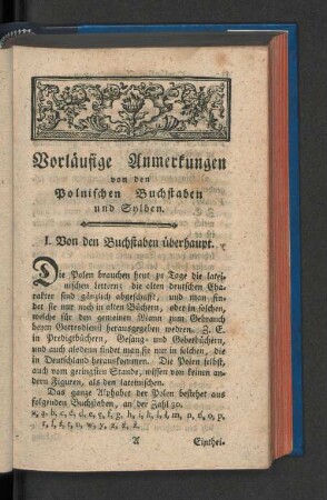 Vorläufige Anmerkungen von den Polnischen Buchstaben und Sylben.