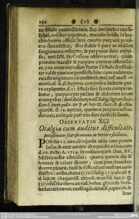 Observatio XCI. Otalgia cum auditus difficultate, potissimum scarificatione in vertice sublata