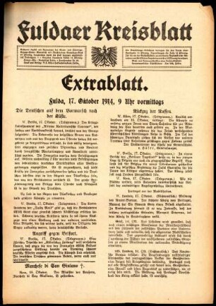 Erste Ausgabe vom Samstag, den 17. Oktober 1914.