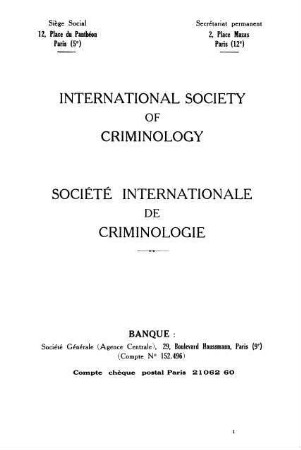 Société Internationale de Criminologie - International Society of Criminology